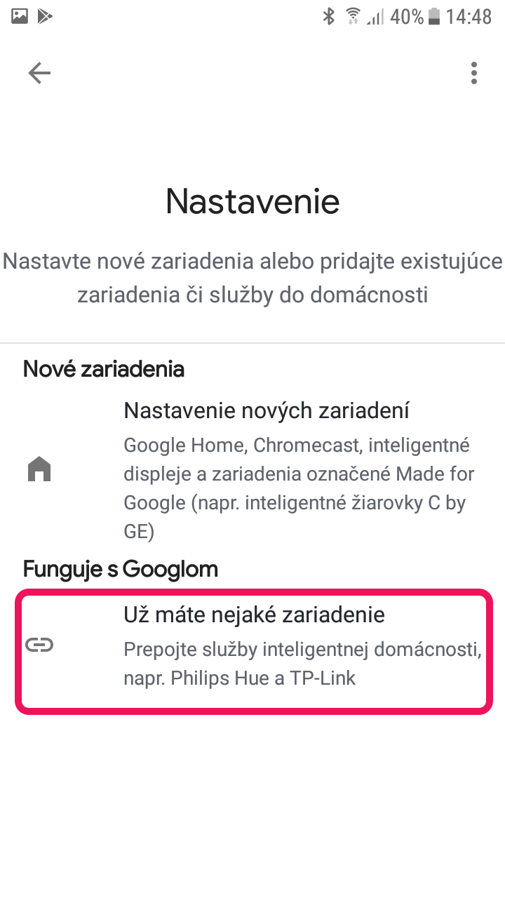 Google Home pridanie zariadení iných výrobcov